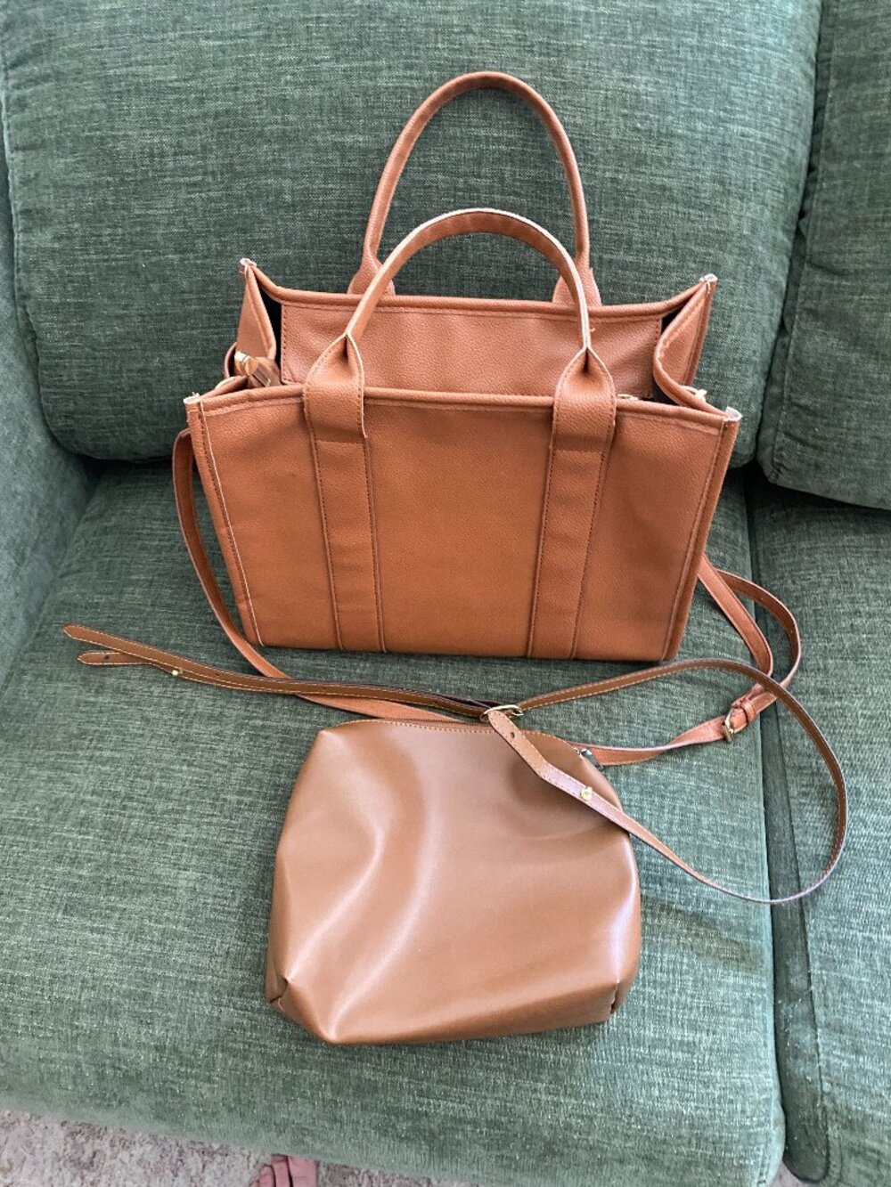 The Tote Bag Marc Jacobs Inspired Vegan Leather Tote Camel Crossbody Satchel - Picture 10 of 15